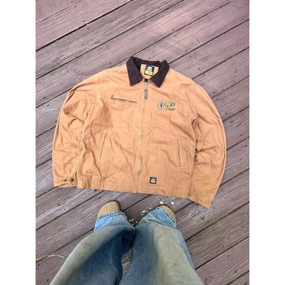 Berne Detroit Duck Work Jacket Brown Size L Carhartt Style Vintage Workwear - Picture 2 of 6